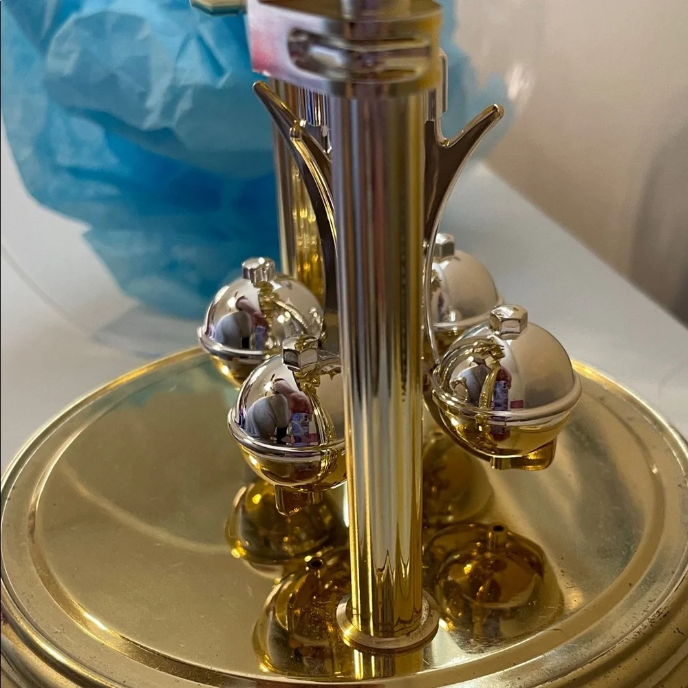 Vtg MCM Rolfe Roberts German Anniversary Clock, Rotating Pendulum,Gold Tone